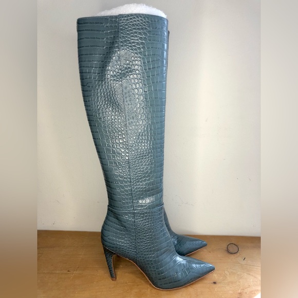 New Sam Edelman Fraya Croc-Embossed Leather Knee-High Boots Size 6.5 - Picture 2 of 12